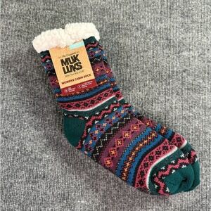 Muk Luks Cabin Socks Womens S/M 5-7 Green Fair Isle Faux Shearling Non-Slip NEW